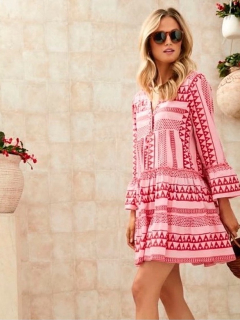 Tuckernuck Pink and Red Printed Mini Dress